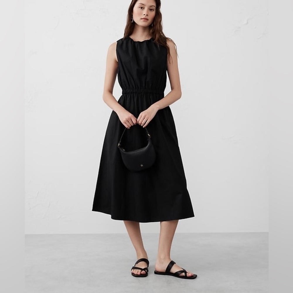 Banana Republic GATHERED ELASTIC-WAIST MIDI DRESS size Large - Picture 1 of 5